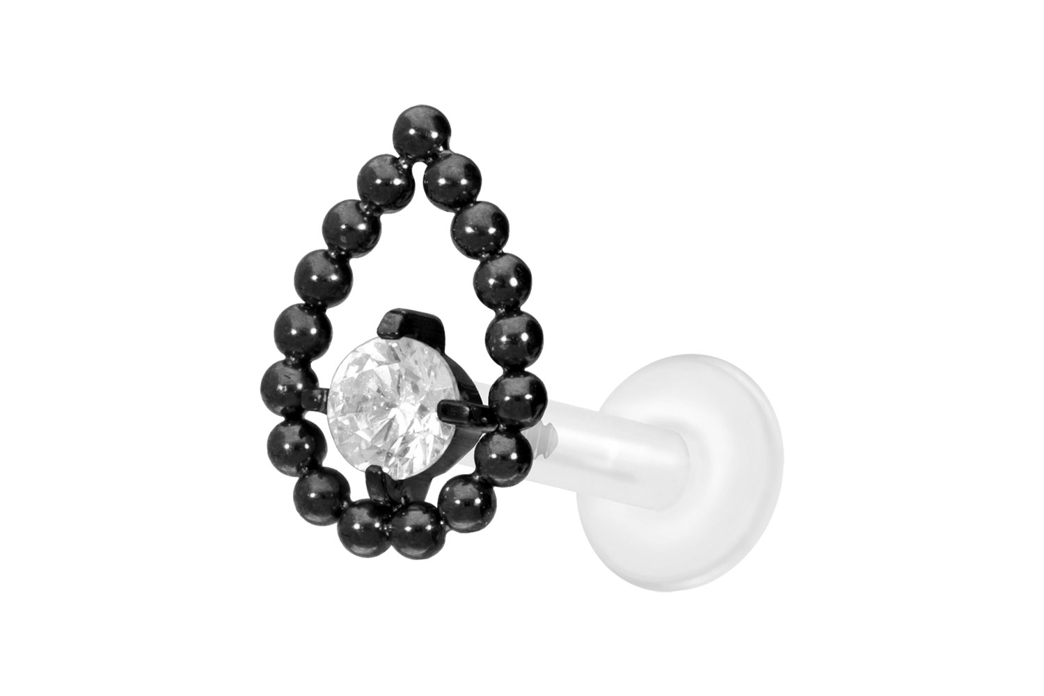 PTFE Labret Piercing mit Innengewinde + Titan-Aufsatz TROPFEN + KRISTALL